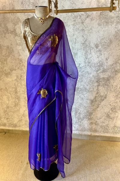 PARO 2 PURPLE SILK ORGANZA SAREE