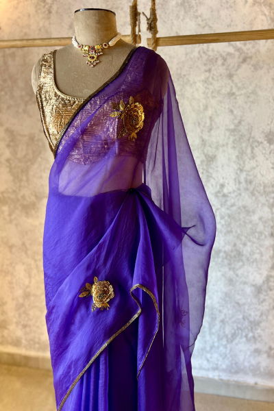 PARO 2 PURPLE SILK ORGANZA SAREE