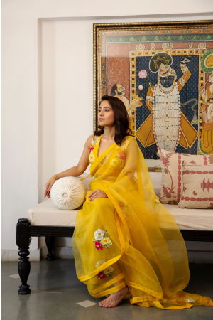 Yellow Organza saree