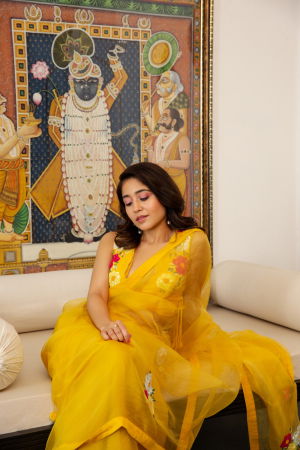 Yellow Organza saree