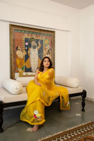 Yellow Organza saree
