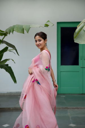 Pink Organza Saree